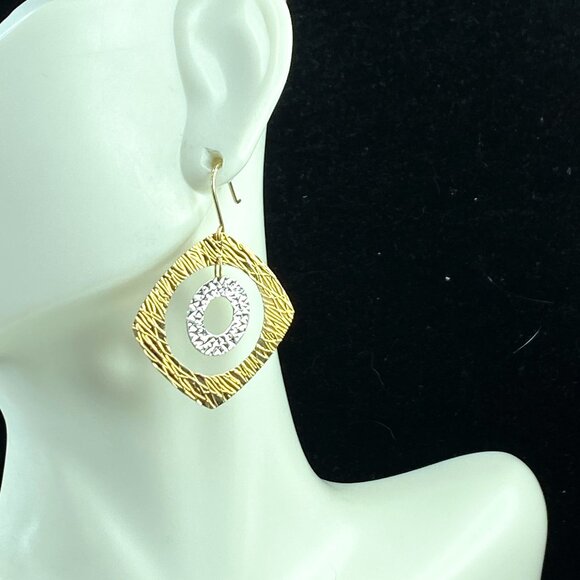 14k bi-color geometric texture dangle earrings JR8907